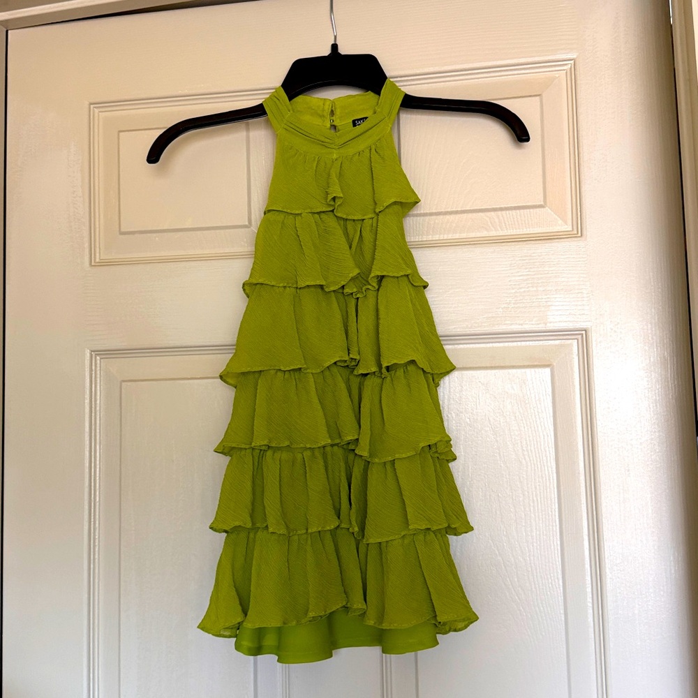 Sacks Fifth Avenue 100% Silk Layered Halter Blouse Sleeveless Green Chartreuse